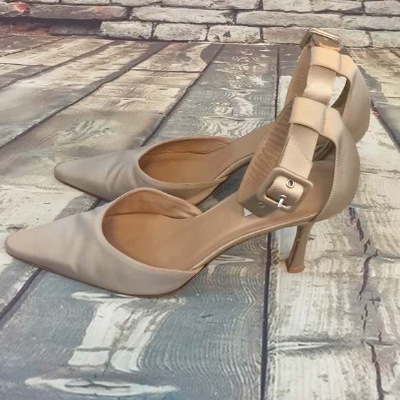 Isaac Mizrahi Champagne Satin Ankle Strap Heels - Picture 5 of 8